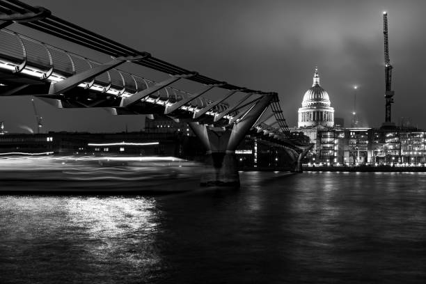 View of the Millennium Bridge in London at night