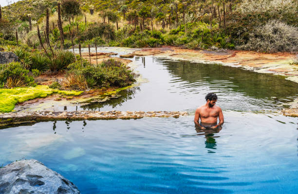 istock Young man swimming in a hot springs  water 1446291414