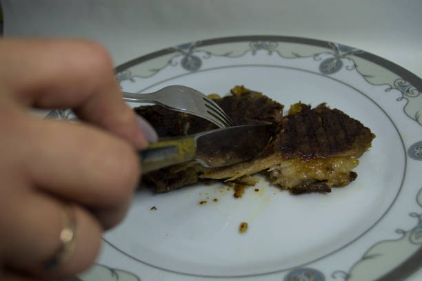 Delicious pork grilled steak served alongside French fries and a small salad on a white plate.