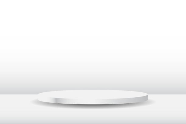 istock Empty circular pedestal. White circular awarded the winner's podium for outstanding advertising display of luxury goods on a white gradient lighting background 1446293272
