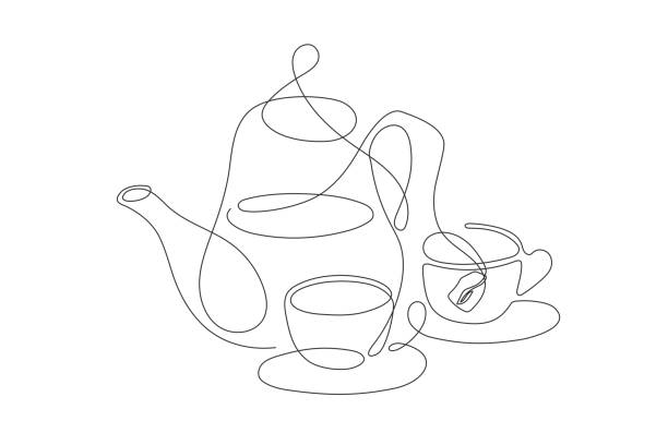 ilustrações, clipart, desenhos animados e ícones de arte em linha - tea cup cup old fashioned china