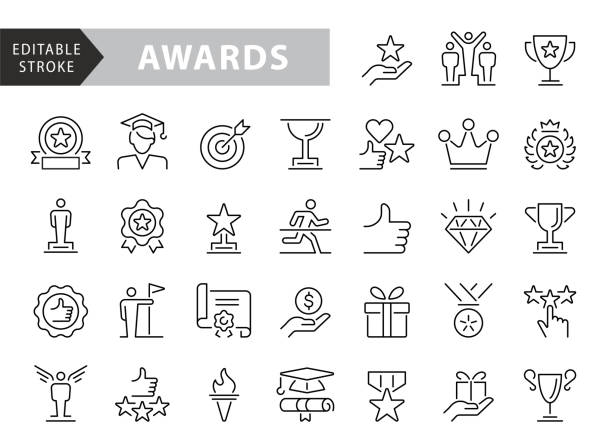 Awards line icons set. Modern graphic design concepts, simple outline elements collection. Vector line icons Awards line icons set. Modern graphic design concepts, simple outline elements collection. Vector line icons superheld stock illustrations