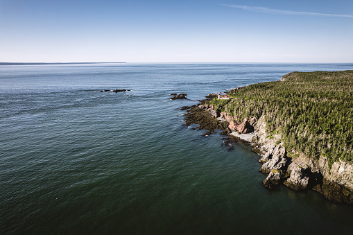 Aerial view of eastern most point in USA, West Quoddy Head. in Lubec, Maine, United States