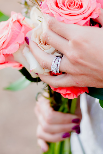 Just Married Close-Up Ring & Florals in Tulsa, Oklahoma, United States