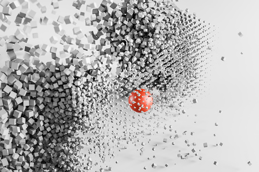 Abstract breaking particles. 3D generated image.