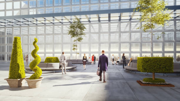 istock Business people walking office lobby park 1446301414