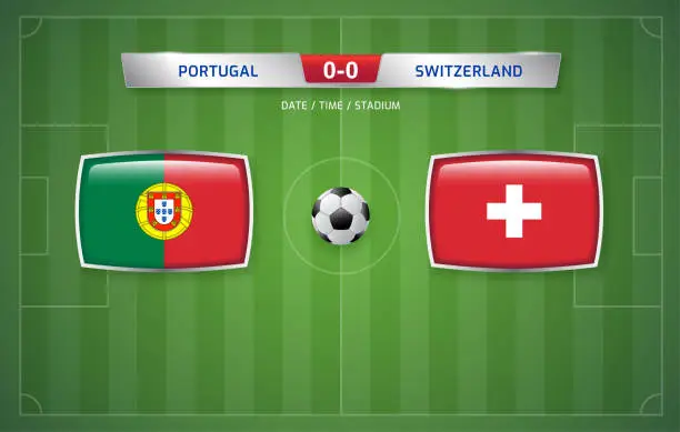 Vector illustration of Portugal vs Switzerland scoreboard broadcast template for sport soccer tournament 2022 and football championship round of 16 vector illustration