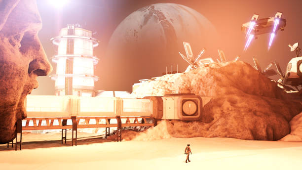 istock Space base, ancient civilizations from other worlds. Discoveries of new worlds, colonizations. Space infrastructure 1446309380