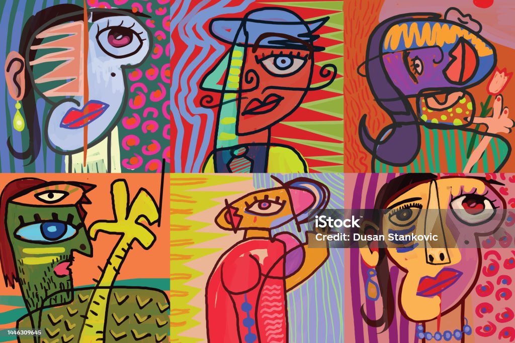 Cubism Style Graphics Cubism Style Portrait Collection Stock Illustration - Download Image ...