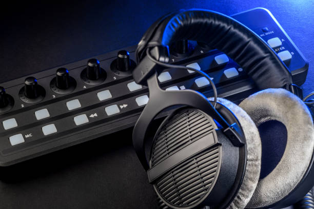 istock Professional MIDI controller sound mixer and headphones 1446312877