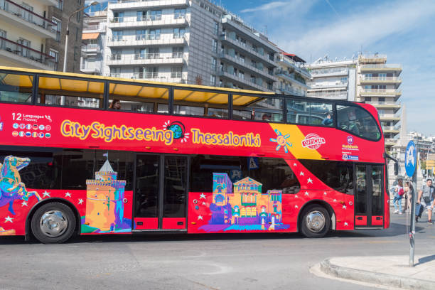 City sightseeing bus in Thessaloniki. stock photo