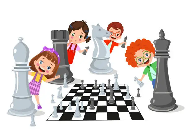Vector illustration of Cartoon Character Playing Chess Game