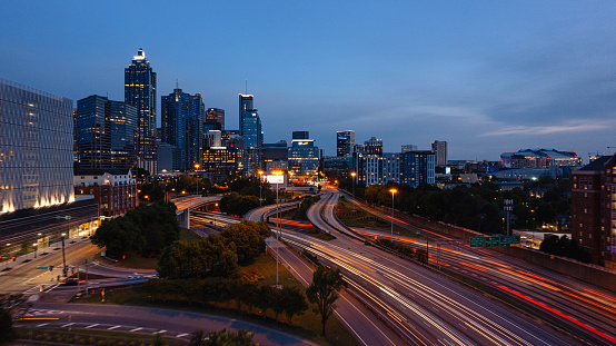cars traveling through the busy city of Atlanta