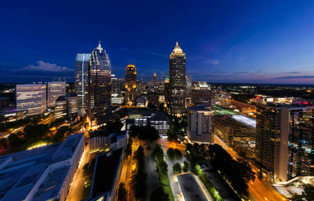 Midtown Atlanta illuminated at twilight stock photo