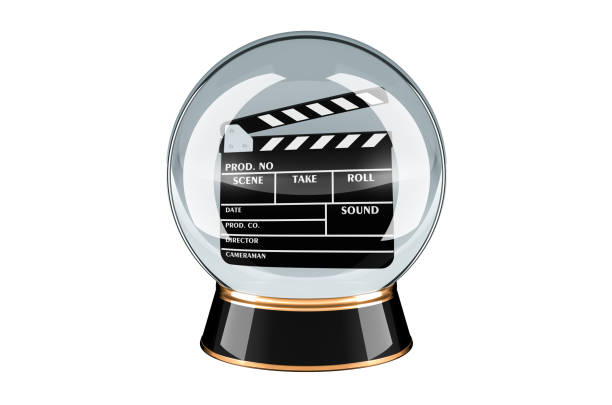 istock Film Nomination, Best Picture Predictions concept. Crystal ball with clapper board inside. 3D rendering 1446330193