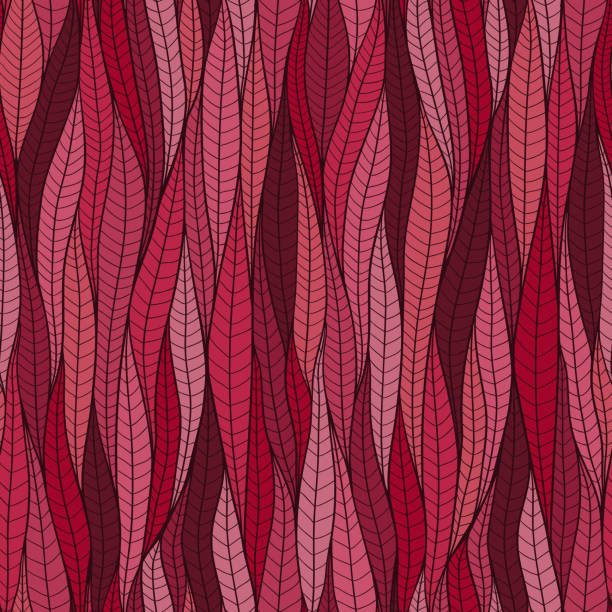 вектор бесшовный узор трендовый цвет года 2023 viva пурпурный. абстрактная геометрия с листьями - viva magenta stock illustrations