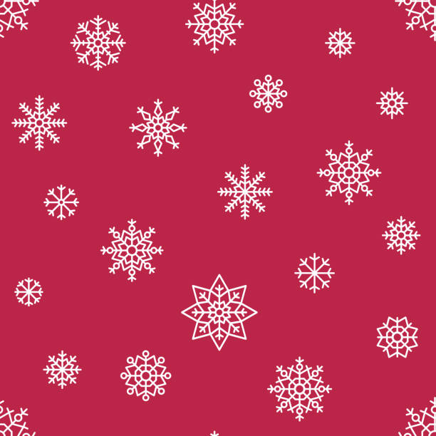벡터 겨울 매끄러운 패턴 2023년 색상의 비바 마젠타 눈송이 - viva magenta stock illustrations