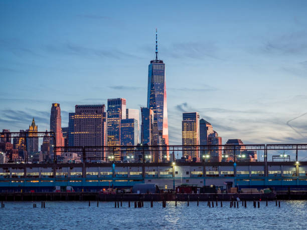 istock Lower Manhattan Seen from Pier 45 on the Hudson River at Sunset 1446338232