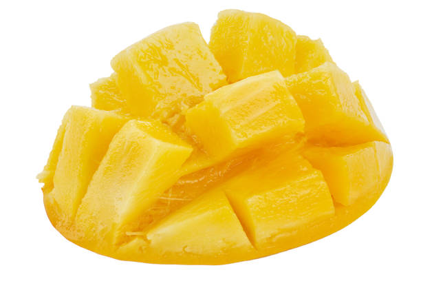 istock Delicious ripe sliced mango isolated on white background. Exotic fruit. 1446348460