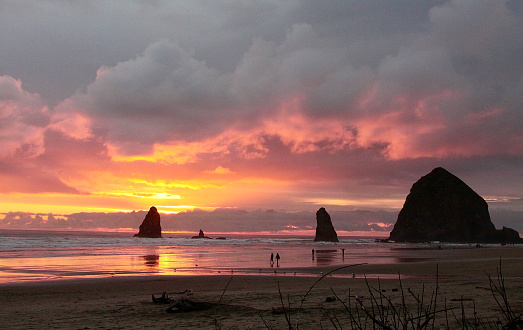 Sunset over Cannon Beach, Oregon and Haystack Rock