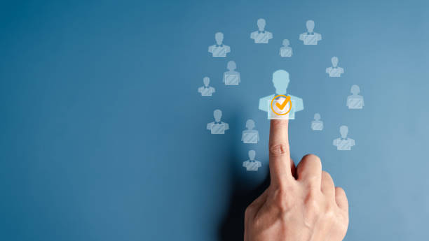 HRM or Human Resource Management, Hand tick or selective and accept to manager icon which is among staff icons for human development recruitment leadership and customer target group concept. HRM or Human Resource Management, Hand tick or selective and accept to manager icon which is among staff icons for human development recruitment leadership and customer target group concept. human resources stock pictures, royalty-free photos & images