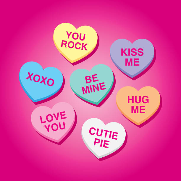 candy hearts 1 - love valentines day heart shape kissing stock-grafiken, -clipart, -cartoons und -symbole