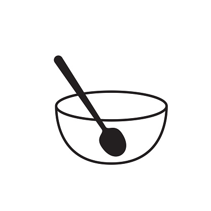 Bowl vector. Bowl on white background. Spoon in bowl vector.