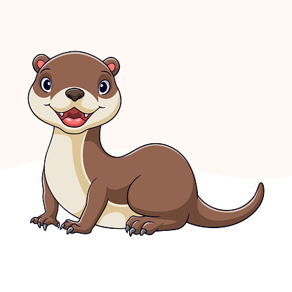 Cartoon cute little otter on white background