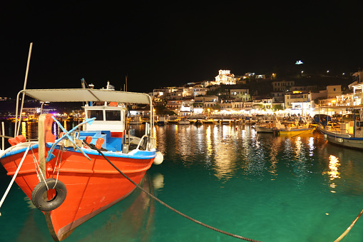 Famous tourist resort on Andros island at night