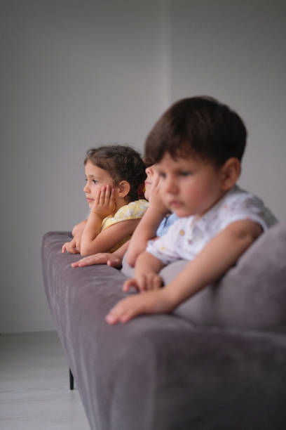 istock Happy little siblings having fun playing together at home 1446353703