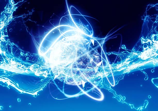 istock 3d illustration combining blue water splash and blue sphere in science concept 1446354858