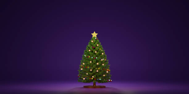 istock Christmas tree decoration on purple background with copy space. 1446357293