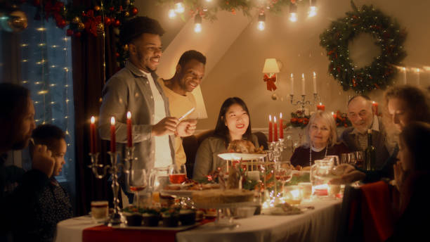 istock Multi cultural family celebrating Christmas 1446359601