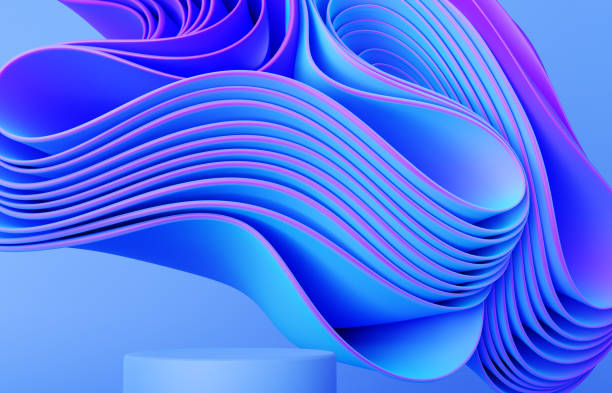 istock Neon, blue and pink podium background with abstract wavy cloth, folded fabric 1446361771