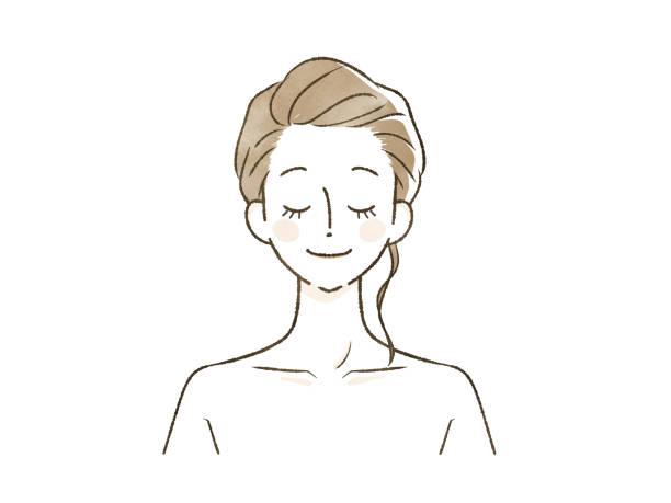 ilustrações de stock, clip art, desenhos animados e ícones de smiling woman with eyes closed - clavicle