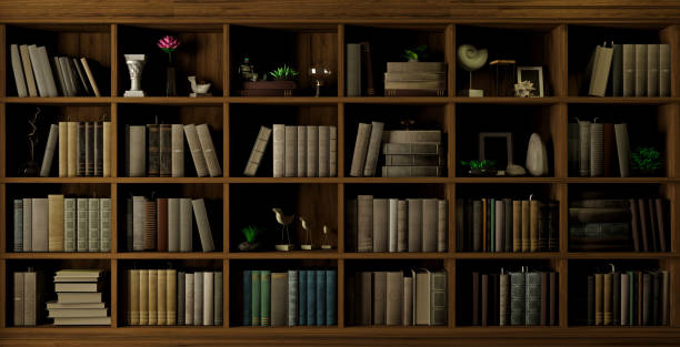 istock Wall wooden background classical library books or cabinet wall 1446373352