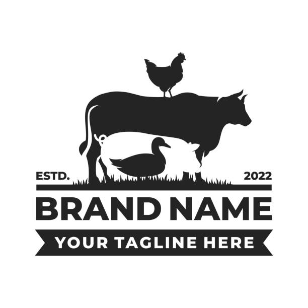 векторный дизайн логотипа сельскохозяйственных животных - farmer pig domestic pig farm stock illustrations