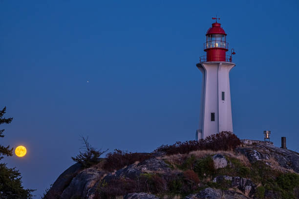 istock Lighthouse and moonrise at blue hour 1446382563