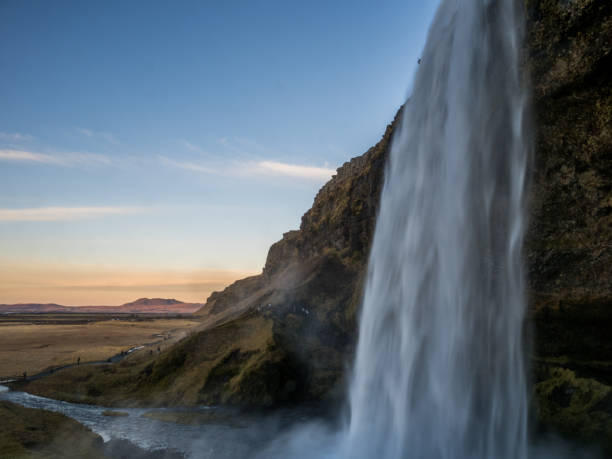 Seljalandsfoss waterfall at early winter sunset