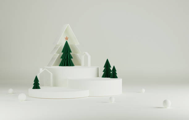 istock Podium christmas tree with elegant christmas and new year on white background. 1446384605