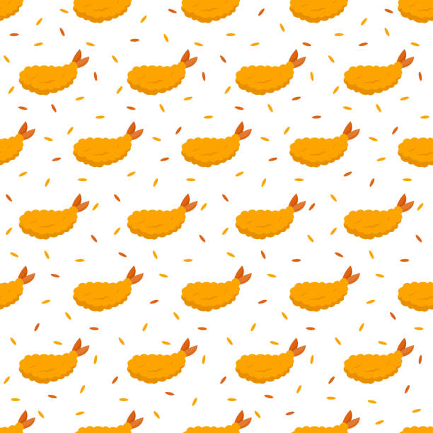 ilustraciones, imágenes clip art, dibujos animados e iconos de stock de patrón sin costuras con tempura, para decoración - sushi cartoon food wallpaper pattern