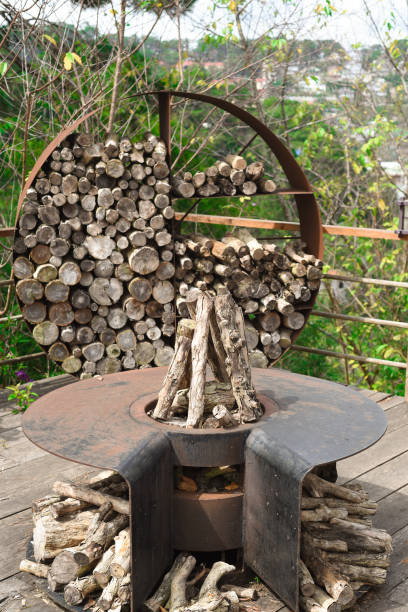 istock Fire place with fire wood without people 1446393014