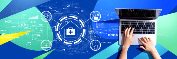 Telehealth theme with person using a laptop