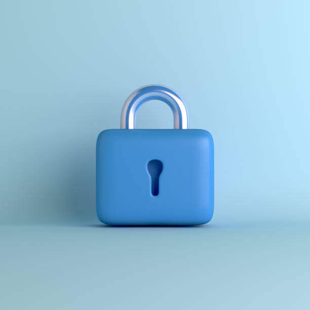 istock Blue padlock cartoon style, 3d rendering illustration 1446394951