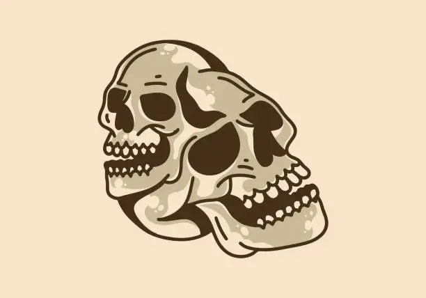 Vector illustration of Vintage illustration of two stacked skulls