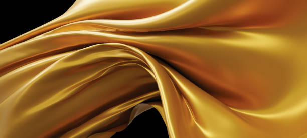 istock Gold fabric flying in the wind isolated on black background 3D render 1446402201