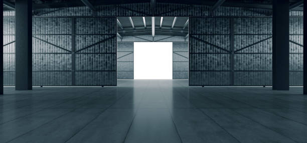 istock Grunge Studio Showroom Big Empty Steel Concrete Hangar Warehouse Barn Huge Space DayIight Windows Modern Workshop Car Garage Depot 3D Rendering 1446404185