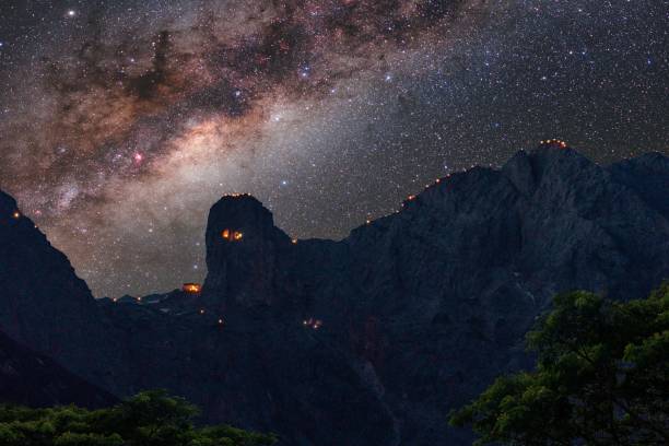 istock Amazing mountainous night view with the milky way 1446406179