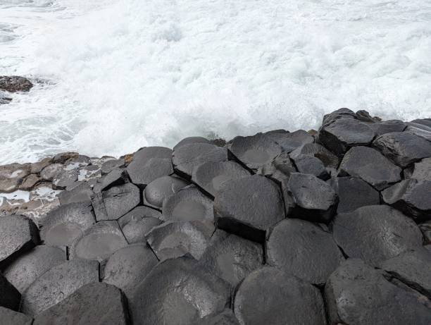 istock Surface of the top of basalt columns with waves 1446407107