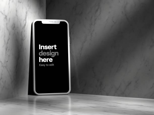 A grayscale shot of a smartphone with a black display for mockup design